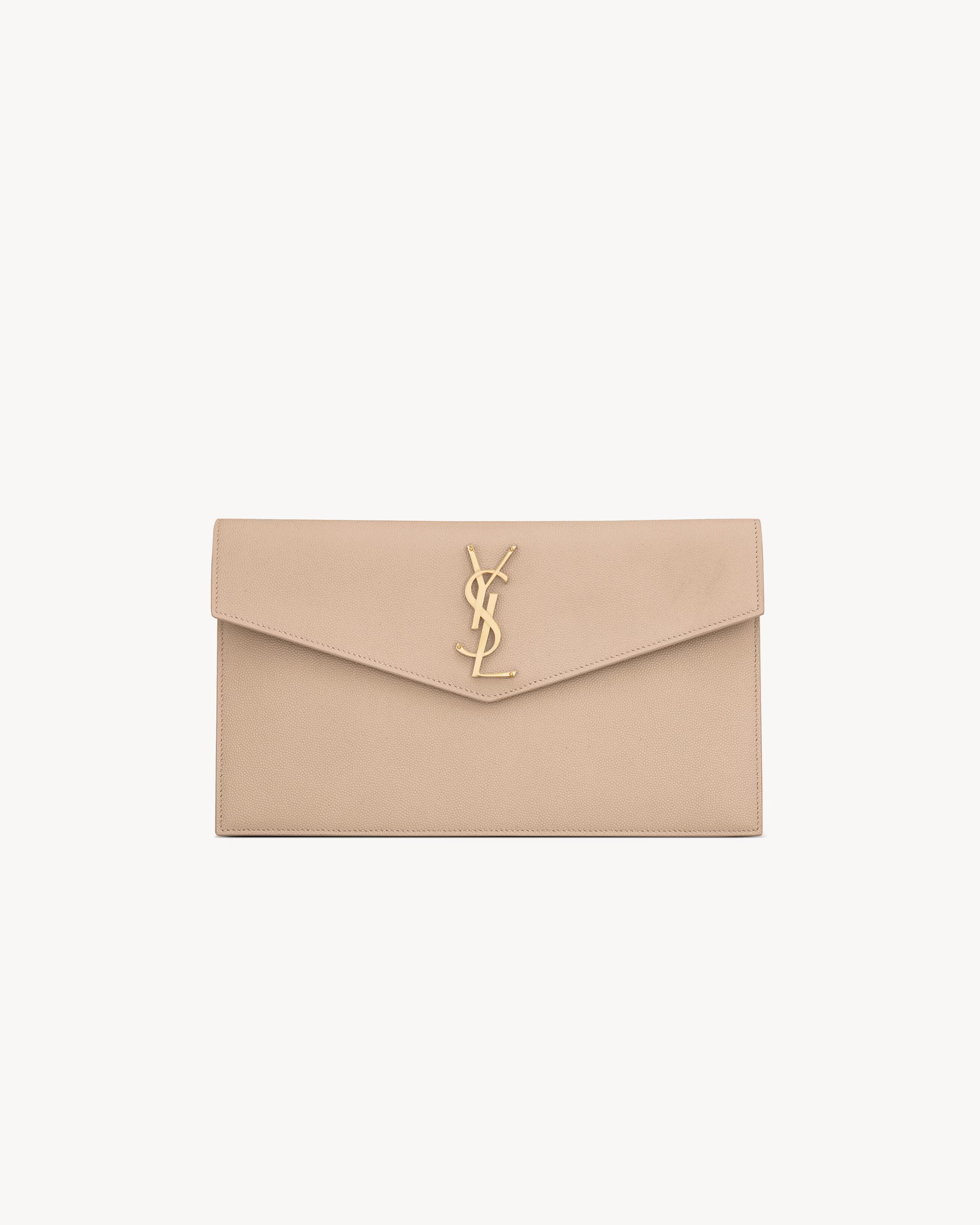 Saint Laurent Pochette Uptown Grain de Poudre Embossed Leather Beige - View 1