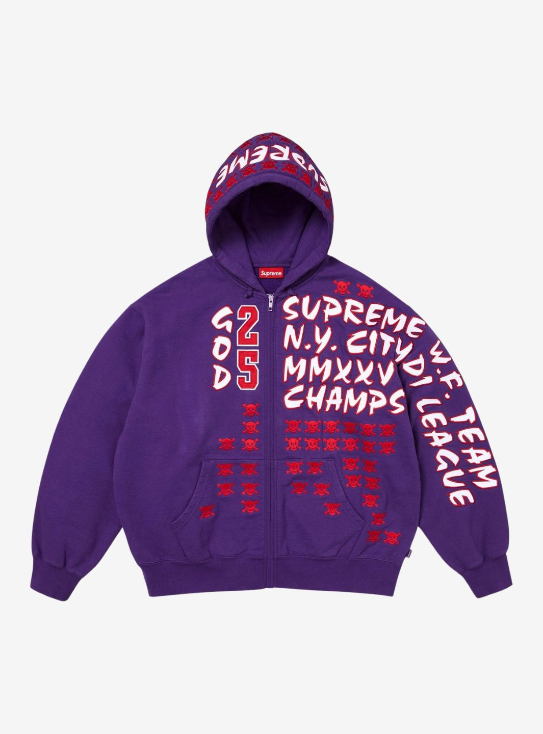 SUPREME LEAGUE CHAMPS ZIP UP HOODED SWEATSHIRT PURPLE - View 1