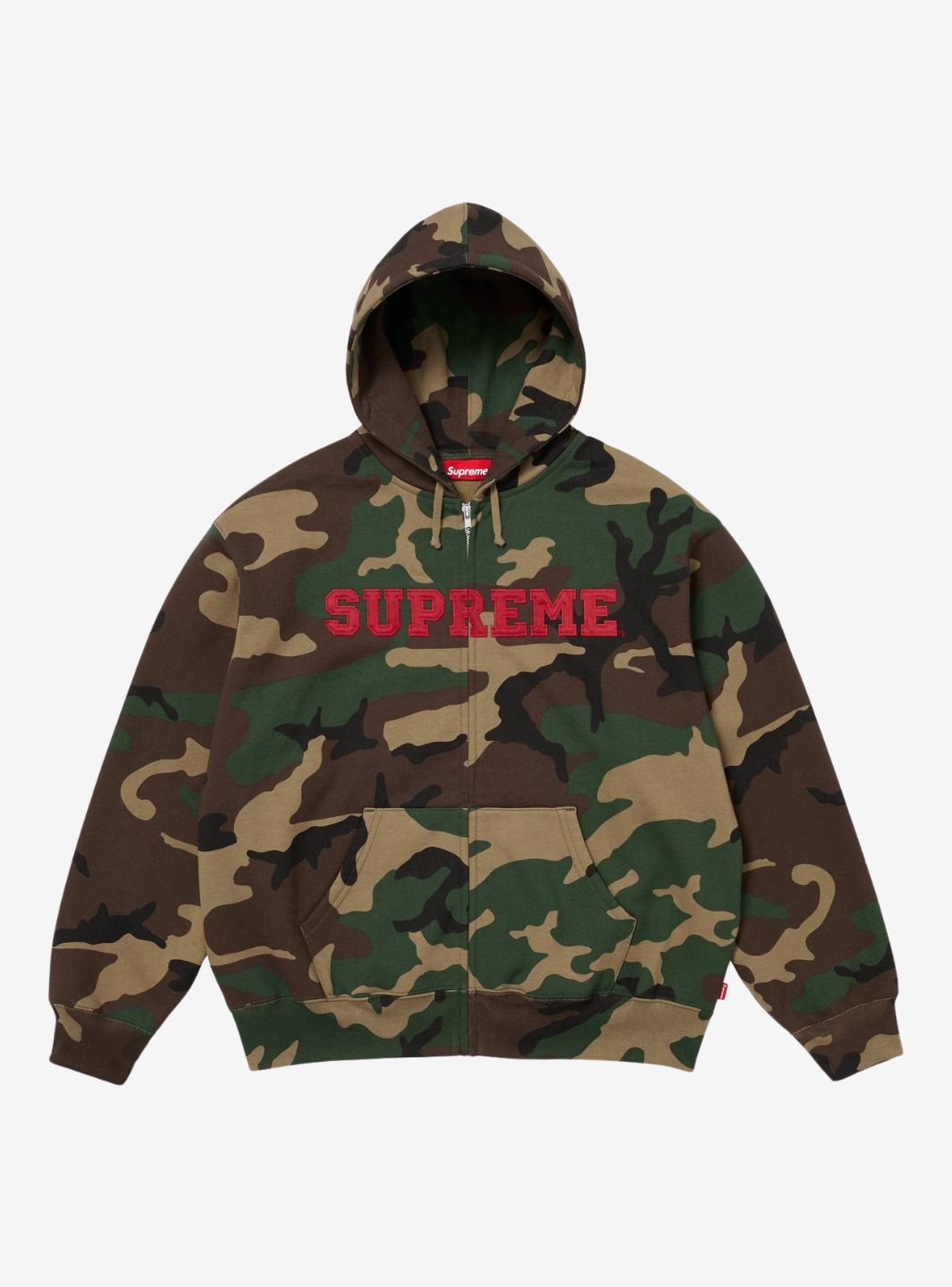 SUPREME COLLEGIATE APPLIQUÉ ZIP UP HOODED SWEATSHIRT WOODLAND CAMO - View 1