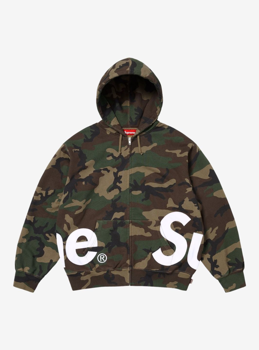 SUPREME BIG LOGO ZIP UP HOODED SWEATSHIRT WOODLAND CAMO - View 1
