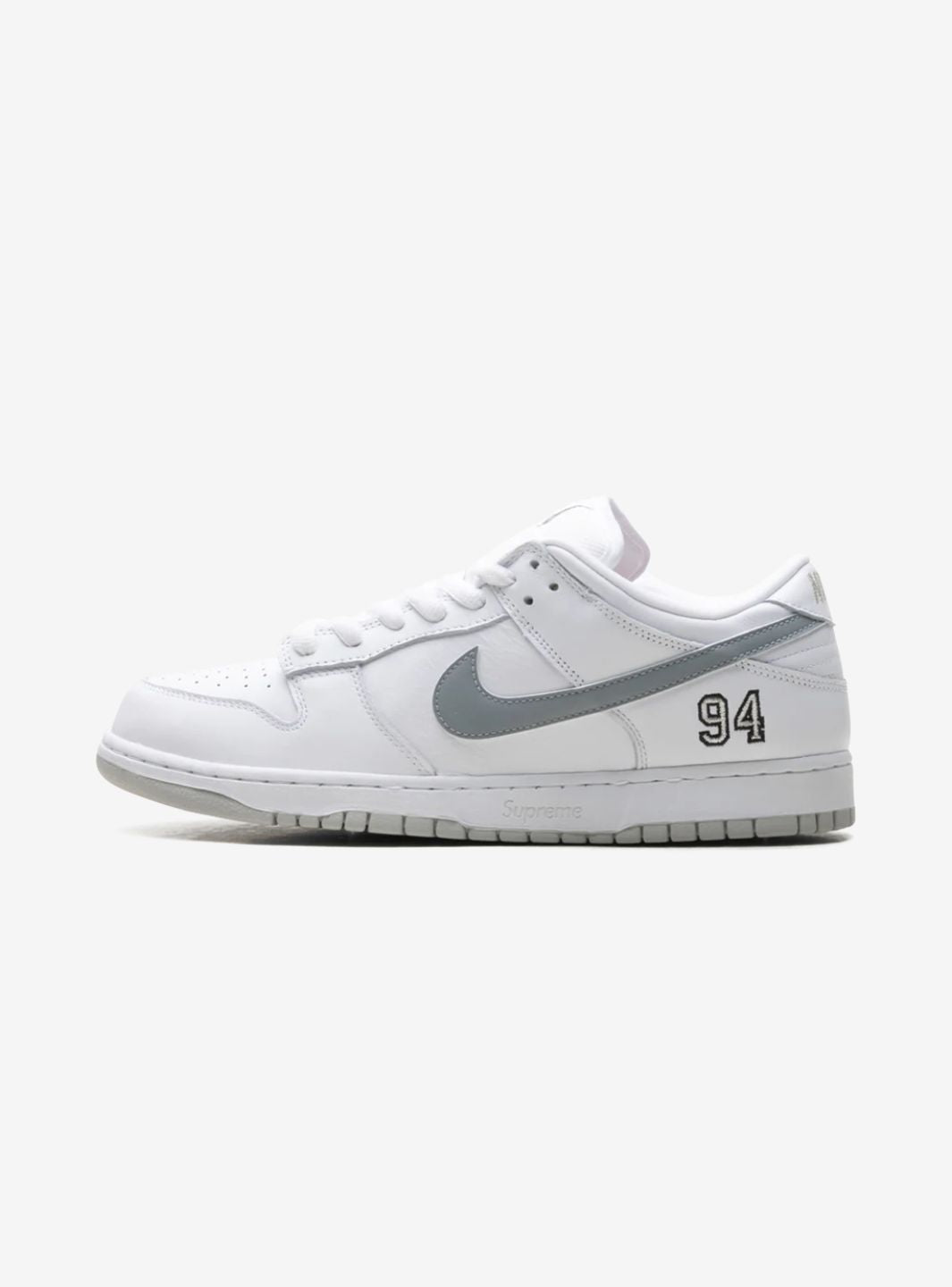 NIKE SB DUNK LOW SUPREME 94 WHITE METALLIC SILVER - View 1