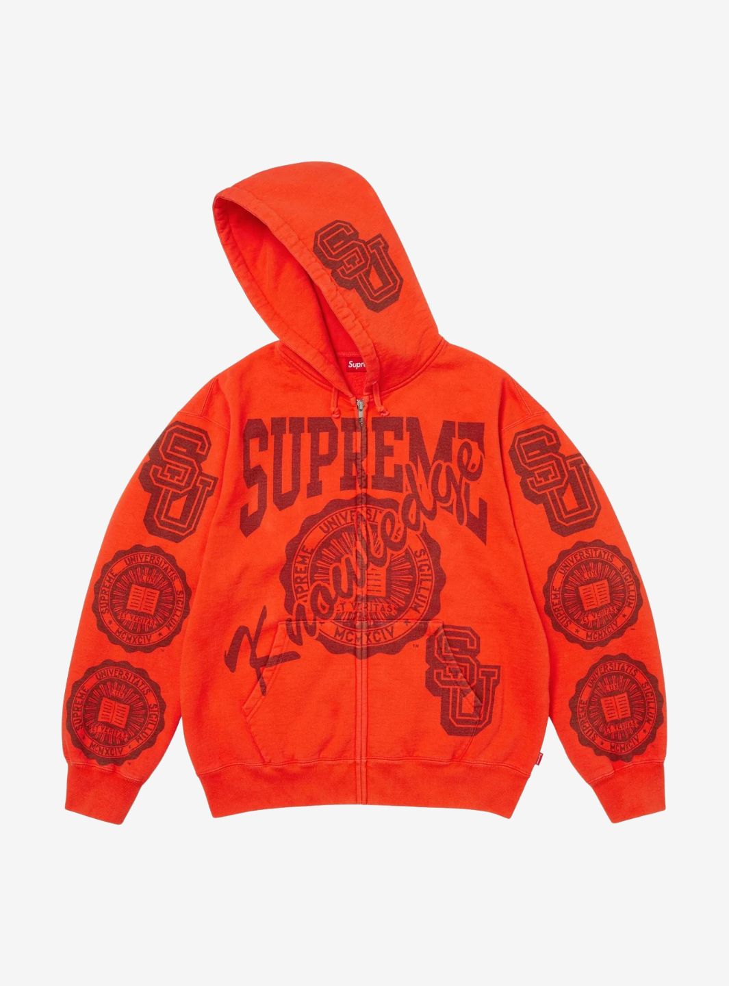 SUPREME KNOWLEDGE REIGNS ZIP UP HOODED SWEATSHIRT RED - View 1