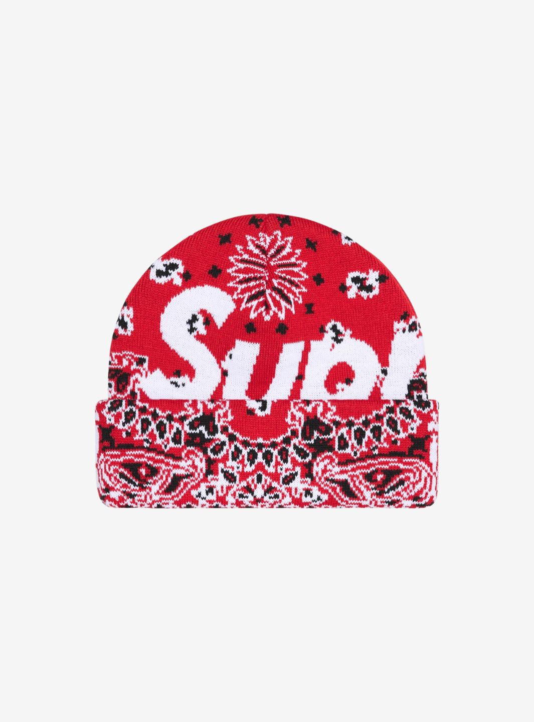 SUPREME BANDANA BIG LOGO BEANIE RED - View 1