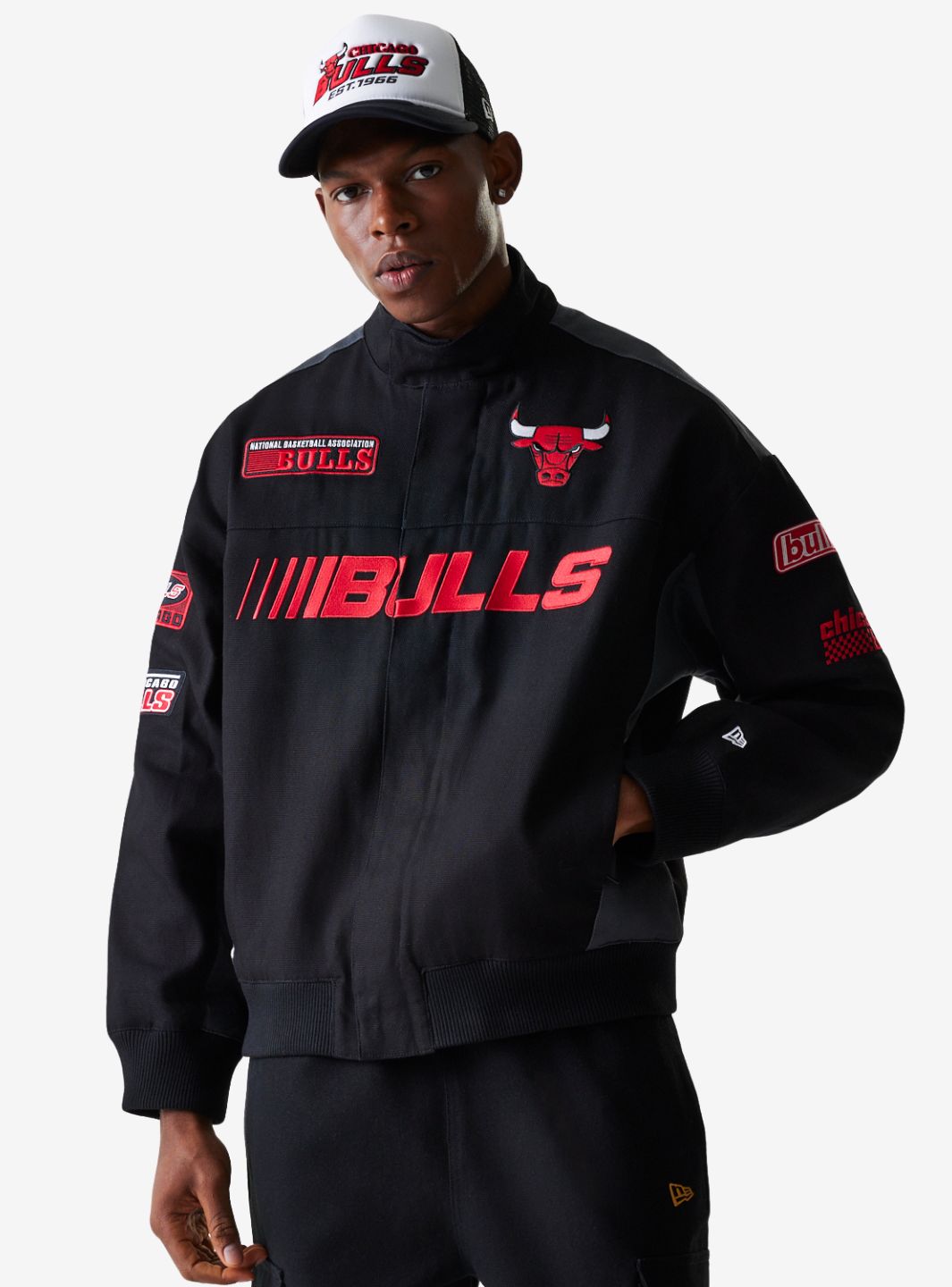 NEW ERA CHICAGO BULLS NBA BLACK MOTORSPORTS JACKET - View 1