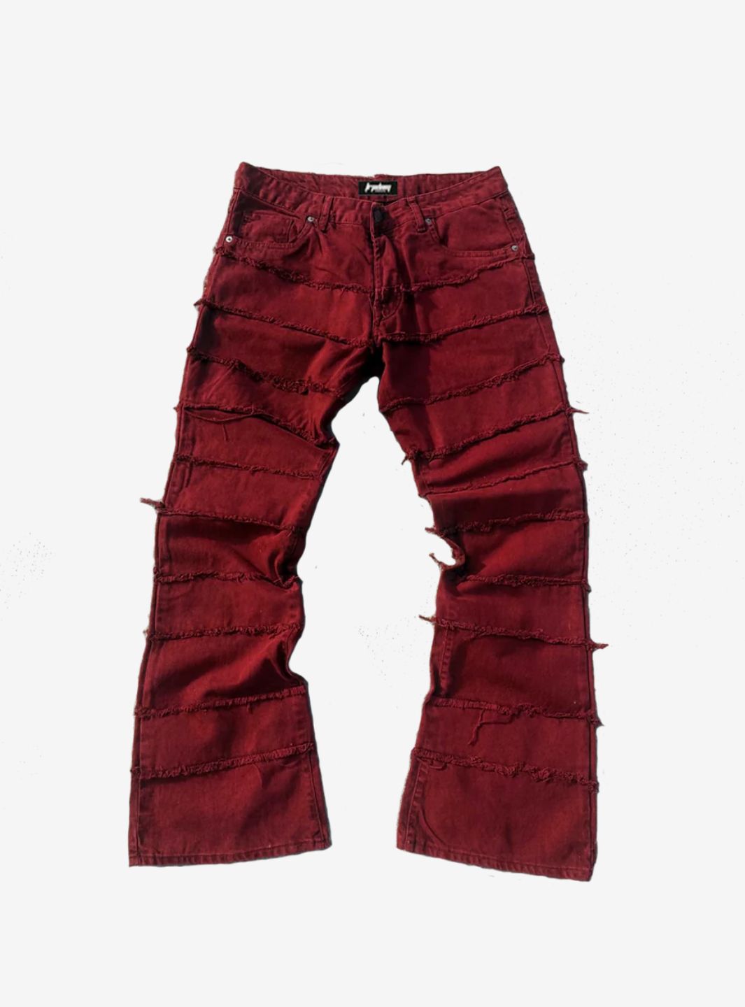 TRAP DENIM PAINTED RIPPED FLARE JEANS RED - View 1