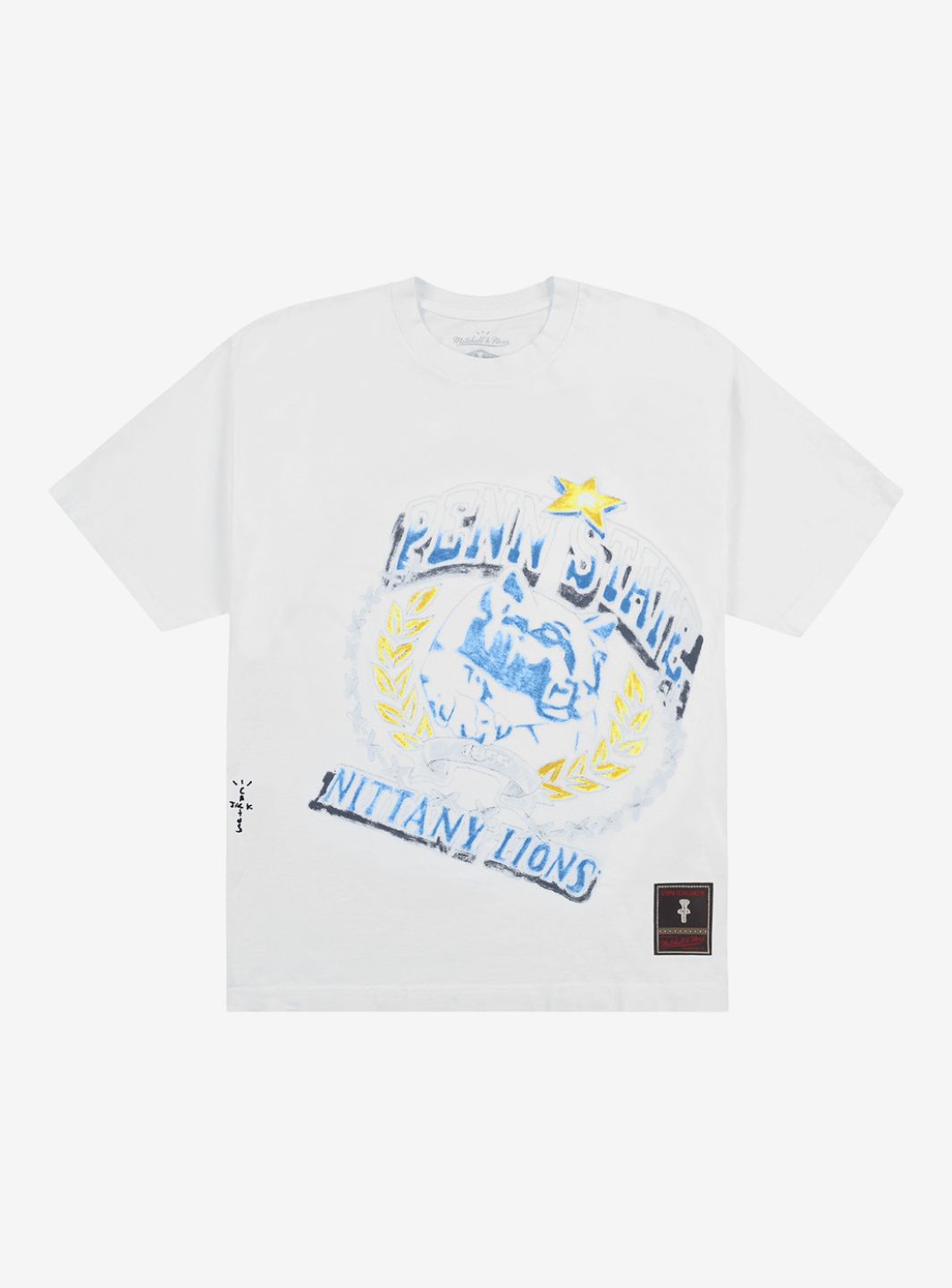 TRAVIS SCOTT X MITCHELL & NESS PENN STATE NITTANY LIONS HAND-DRAWN T-SHIRT WHITE - View 1