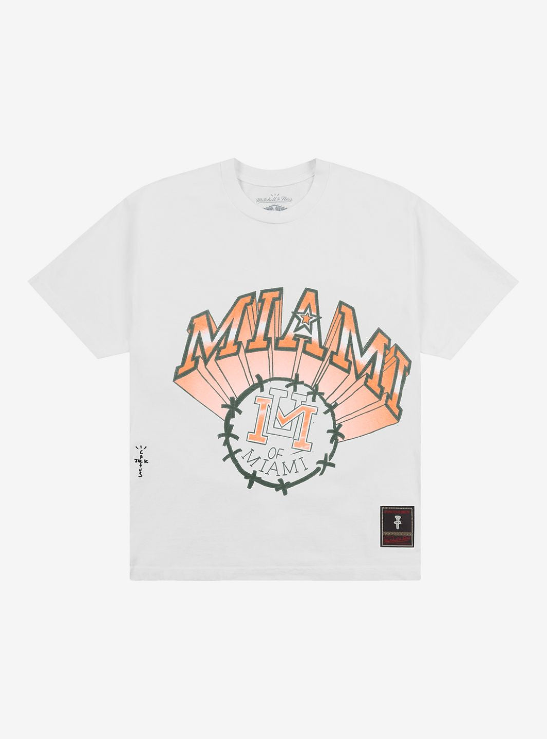 TRAVIS SCOTT X MITCHELL & NESS MIAMI HURRICANES HAND-DRAWN T-SHIRT WHITE - View 1