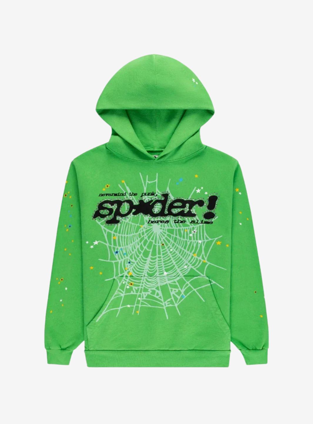 SP5DER PUNK V2 RHINESTONE HOODIE BRIGHT GREEN - View 1